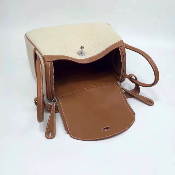 Hermès Lindy 30 Toile/Natural Swift leather with Plladium Hardware
