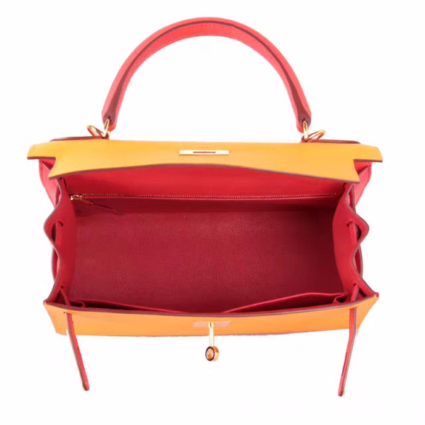 Hermes Special Order Bi-Colours 9V Jaune d'Or / T5 Rose Jaipur Kelly 28 cm Epsom Gold Hardware