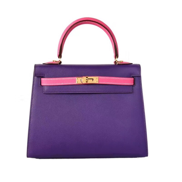 Hermes Special Order Bi-Colours 9W Ultraviolet / E5 Rose Tyrien Kelly 25 cm Epsom Gold Hardware