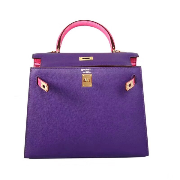 Hermes Special Order Bi-Colours 9W Ultraviolet / E5 Rose Tyrien Kelly 25 cm Epsom Gold Hardware