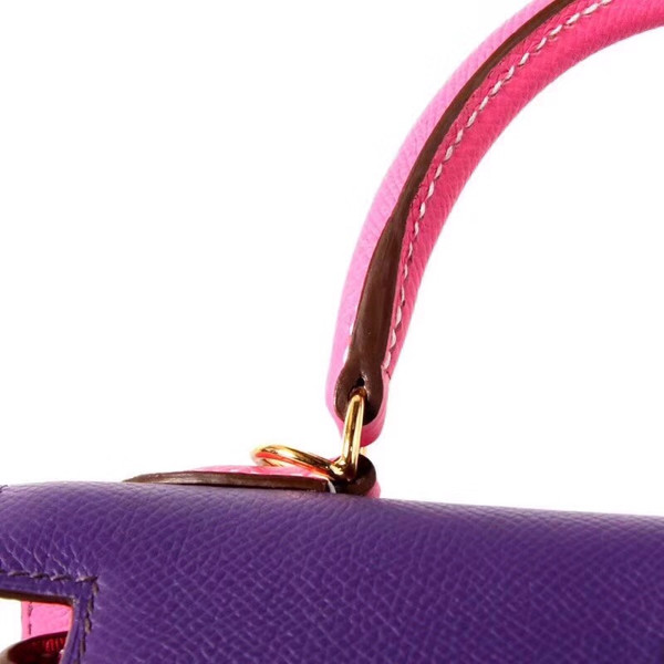 Hermes Special Order Bi-Colours 9W Ultraviolet / E5 Rose Tyrien Kelly 25 cm Epsom Gold Hardware