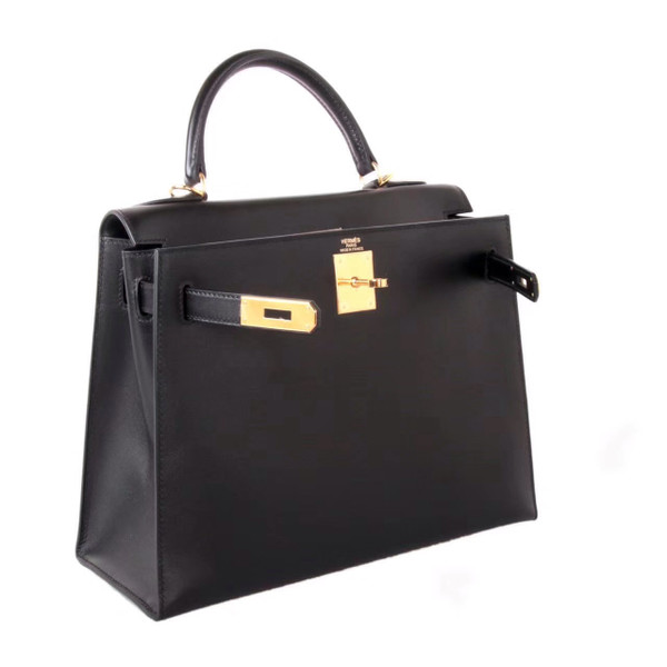 Hermes Black Kelly 25 cm Box Calf Gold Hardware