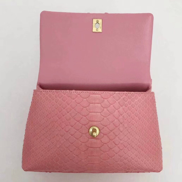 Chanel Small Pink Python Flap Bag With Top Handle