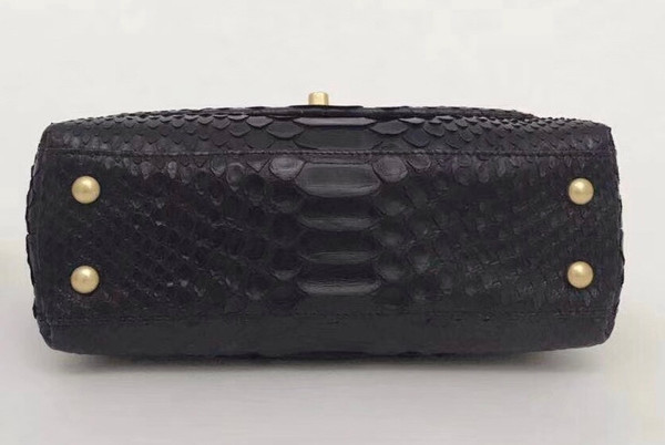 Chanel Small Black Python Flap Bag With Top Handle