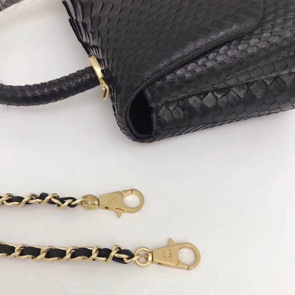 Chanel Small Black Python Flap Bag With Top Handle