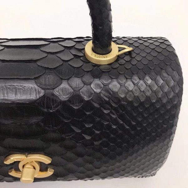 Chanel Small Black Python Flap Bag With Top Handle