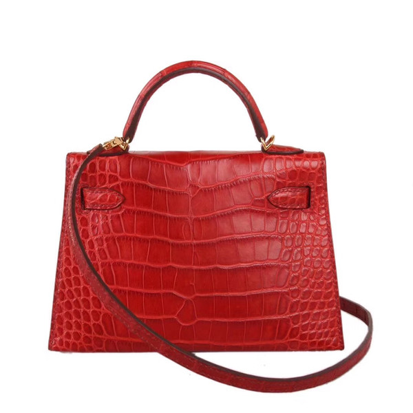 Hermès Mini Kelly  D5 Géranuim Crocodile Bag Gold Hardware