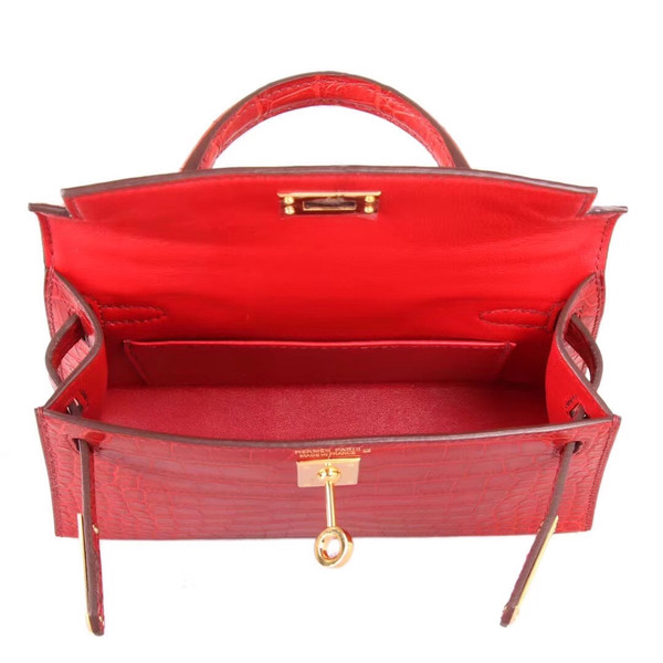 Hermès Mini Kelly  D5 Géranuim Crocodile Bag Gold Hardware