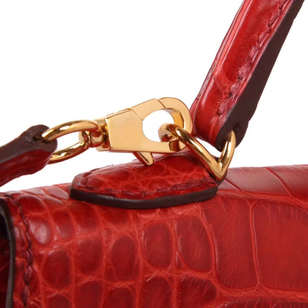 Hermès Mini Kelly  D5 Géranuim Crocodile Bag Gold Hardware
