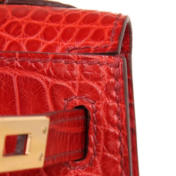 Hermès Mini Kelly  D5 Géranuim Crocodile Bag Gold Hardware