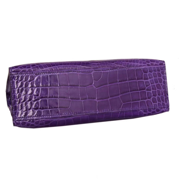 Hermes 9W Crocus Mini Kelly Pochette Porosus Crocodile with Palladium Hardware