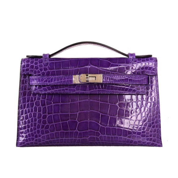 Hermes 9W Crocus Mini Kelly Pochette Porosus Crocodile with Palladium Hardware