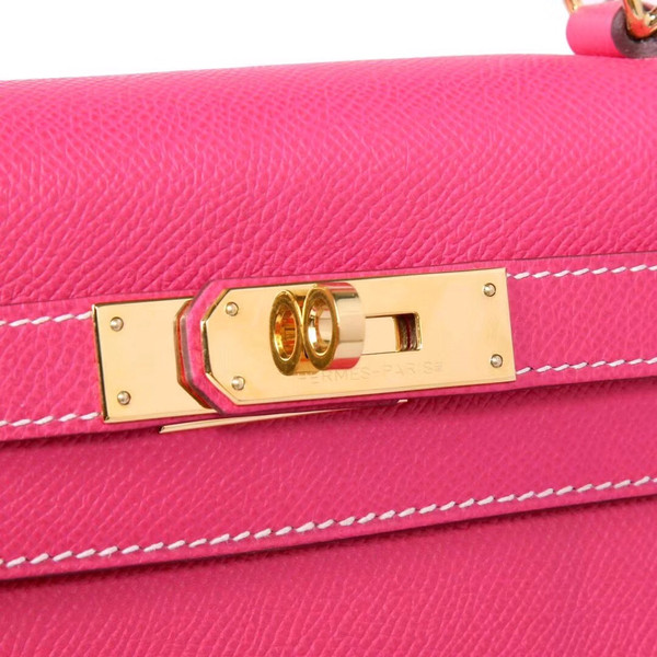 Hermes E5 Rose Tyrien  Kelly 28 cm Epsom Gold Hardware