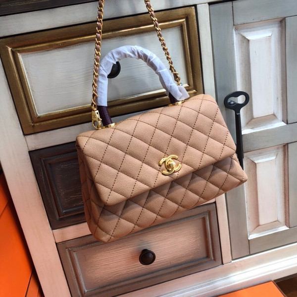 Chanel Nude Calfskin/Lizard Coco Handle Bag