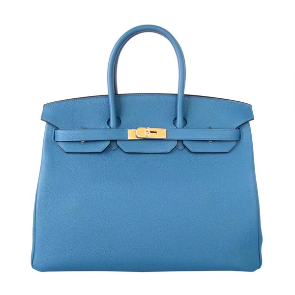 Hermès  75 Blue Jean 35  Togo Leather Gold Hardware