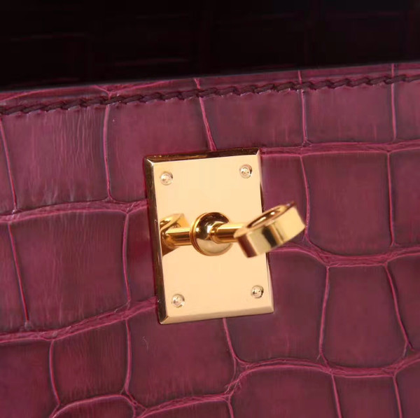 Hermes Bordeaux Mini Kelly Pochette Crocodile Niloticus with Gold Hardware
