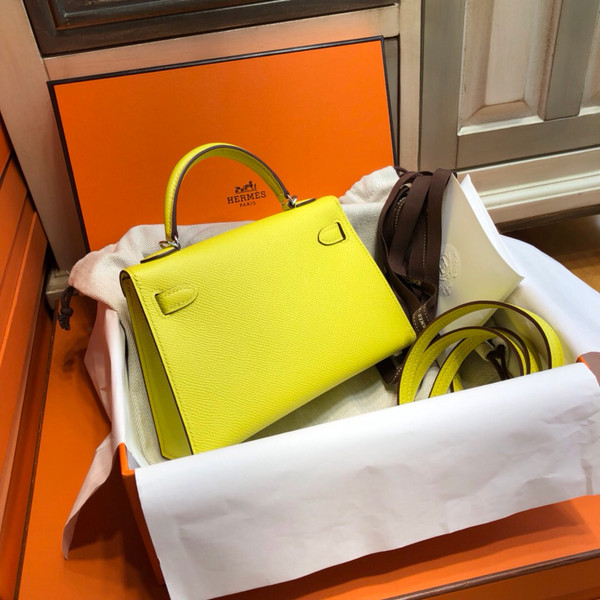 Hermes  C9 Soupre Yellow Mini Kelly II 20 Epsom  Palladium Hardware