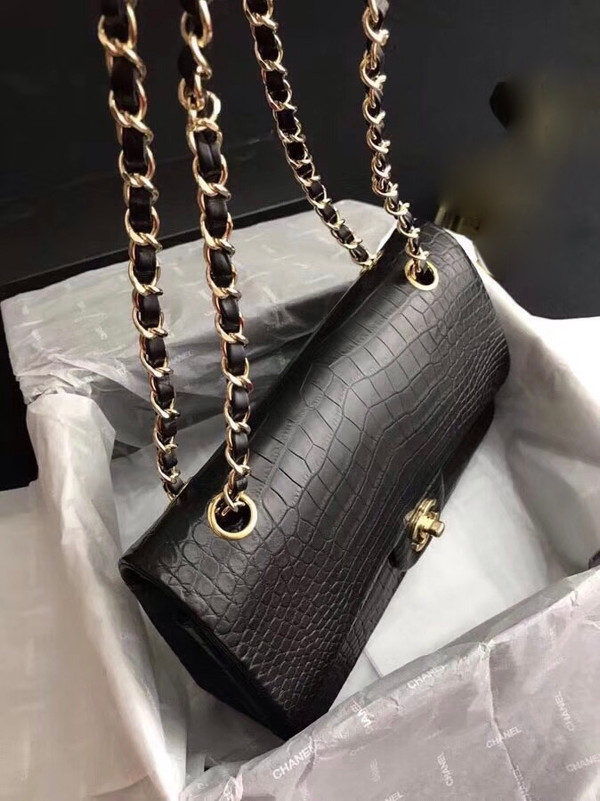 Chanel Black Matte Alligator Classic Flap Bag
