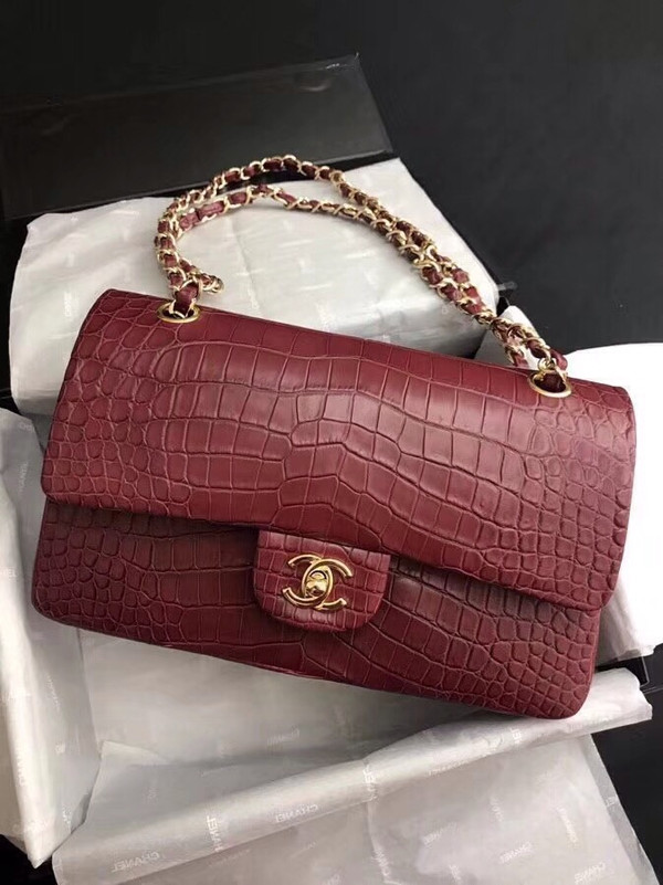 Chanel Red Matte Alligator Classic Flap Bag