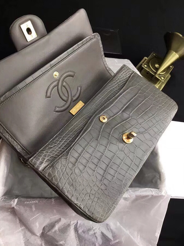 Chanel Grey Matte Alligator Classic Flap Bag