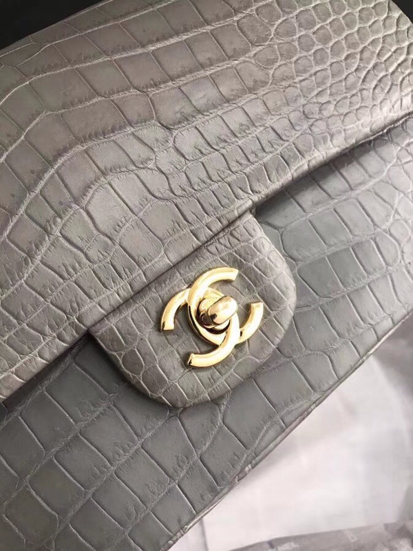 Chanel Grey Matte Alligator Classic Flap Bag