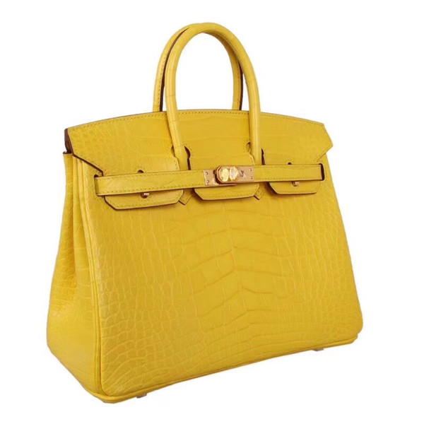 Hermes Soleil Yellow Birkin Bag 25cm Niloticus Crocodile Leather Gold Hardware
