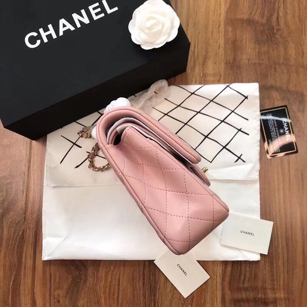 CHANEL Sakura Pink  Lambskin Leather Classic Double Flap 2.55 Shoulder Bag Silver HW