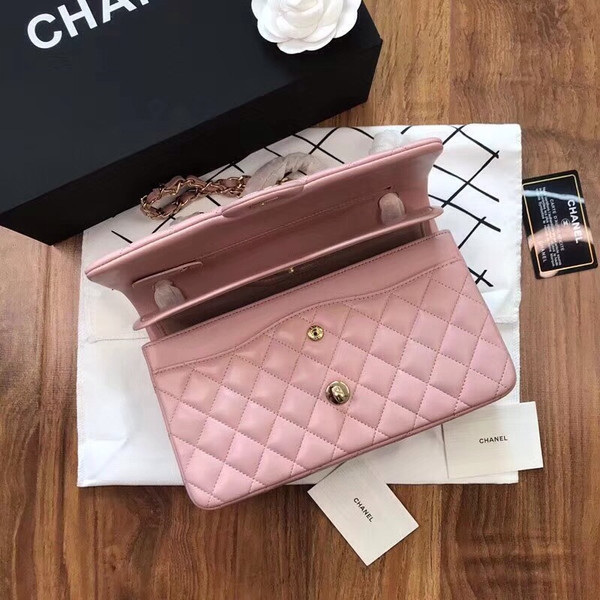 CHANEL Sakura Pink  Lambskin Leather Classic Double Flap 2.55 Shoulder Bag Silver HW
