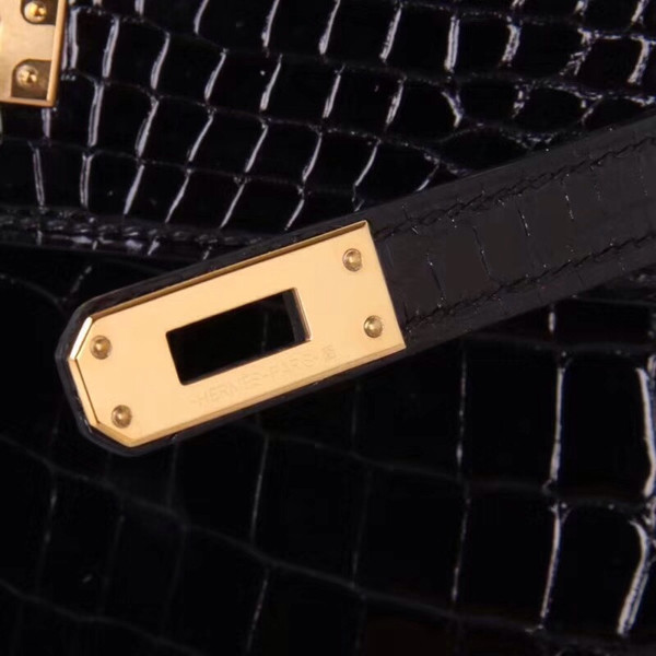 Hermes Black Mini Kelly Pochette Crocodile Niloticus with Gold Hardware