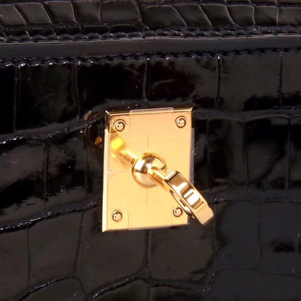 Hermes Black Mini Kelly Pochette Crocodile Niloticus with Gold Hardware