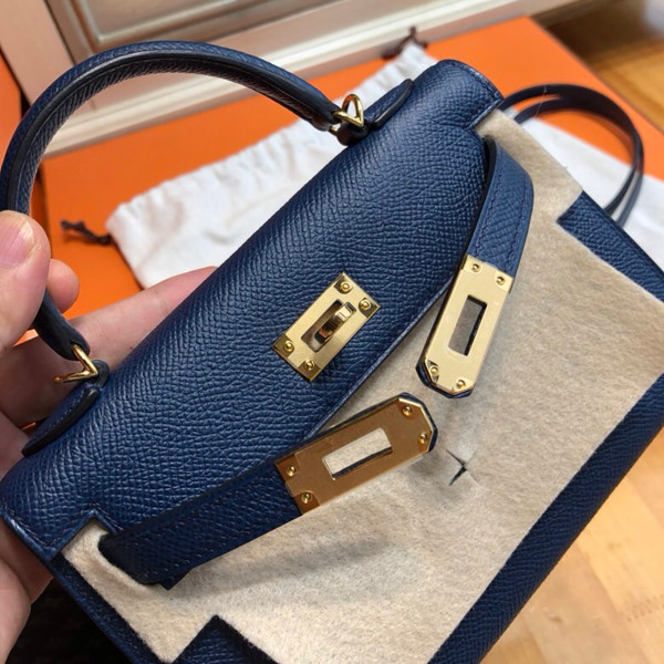 Hermes  Blue Royale Mini Kelly II 20 Epsom  Gold Hardware