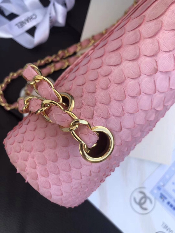 Chanel Classic Handbag with Pink Python & Gold Metal