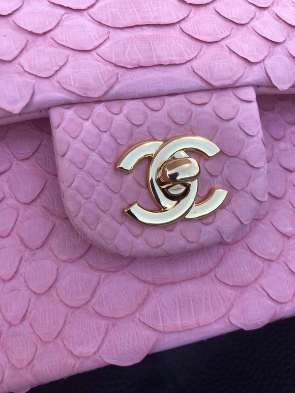 Chanel Classic Handbag with Pink Python & Gold Metal