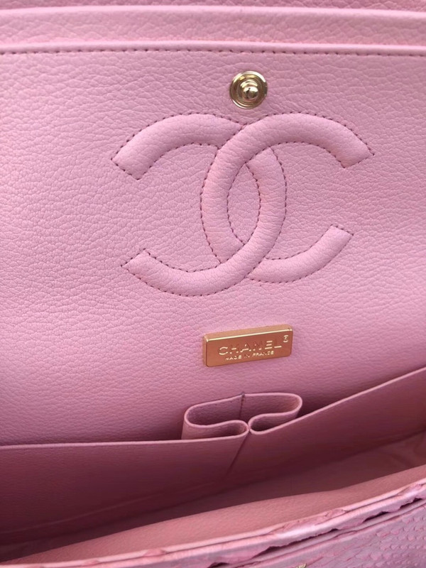 Chanel Classic Handbag with Pink Python & Gold Metal