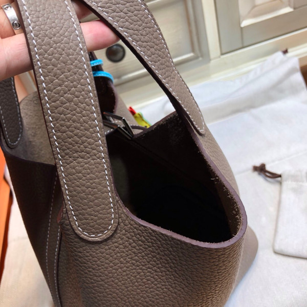 Hermes Etoupe Picotin Lock 18 Togo Leather Bag