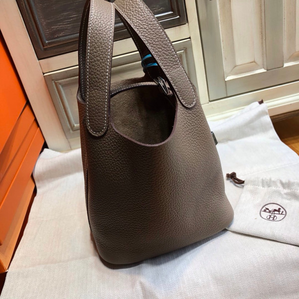 Hermes Etoupe Picotin Lock 18 Togo Leather Bag