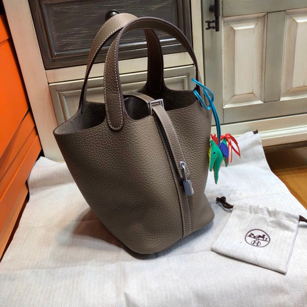 Hermes Etoupe Picotin Lock 18 Togo Leather Bag