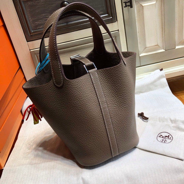 Hermes Etoupe Picotin Lock 18 Togo Leather Bag