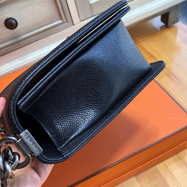 CHANEL Calfskin Black Large 28cm Boy Bag with Silver Hardware