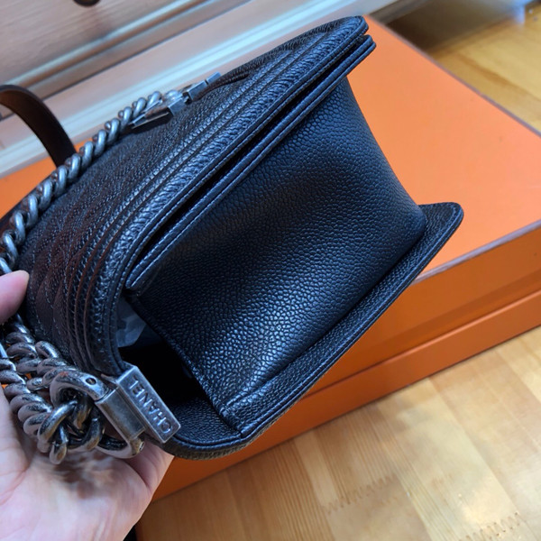 CHANEL Black Caviar Quilted Medium Boy Flap With Aged Silver Hardware