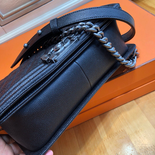 CHANEL Black Caviar Quilted Medium Boy Flap With Aged Silver Hardware