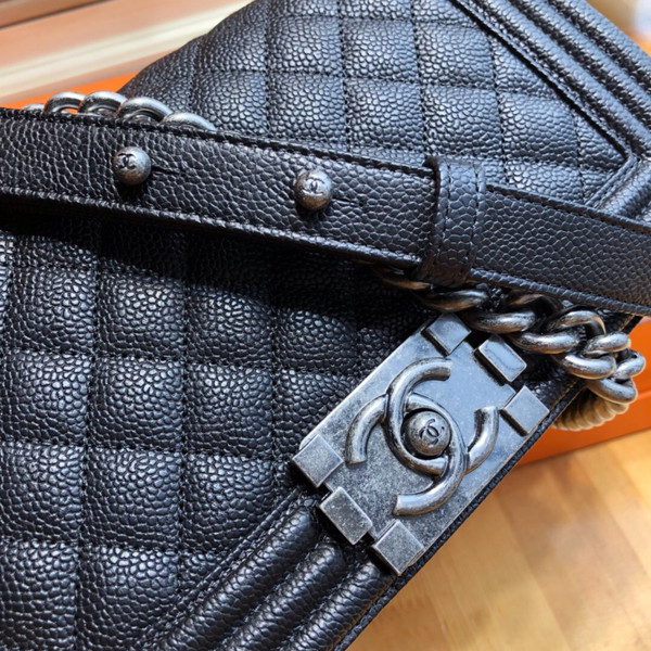 CHANEL Black Caviar Quilted Medium Boy Flap With Aged Silver Hardware