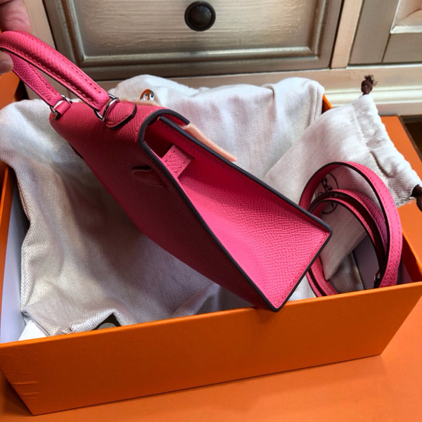 Hermès  8W Rose Azalee Mini Kelly II Epsom leather Palladium hardware