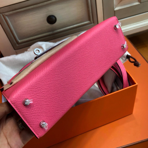 Hermès  8W Rose Azalee Mini Kelly II Epsom leather Palladium hardware