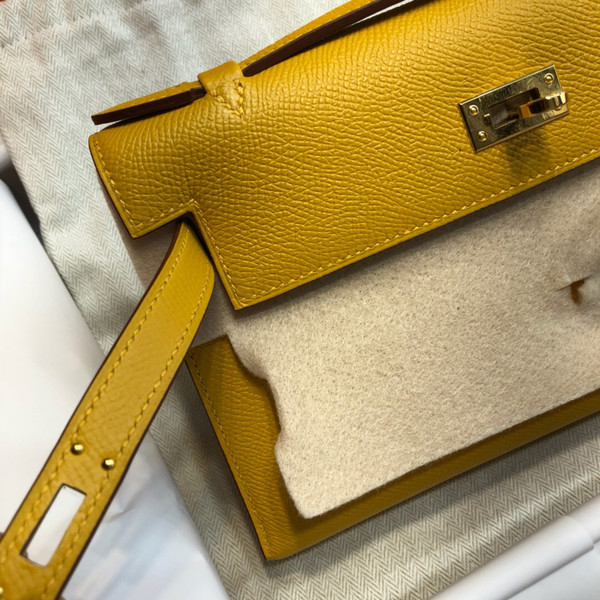 Hermès  9D Amber Mini Kelly Pochette Epsom leather Gold hardware
