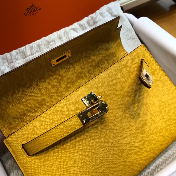Hermès  9D Amber Mini Kelly Pochette Epsom leather Gold hardware