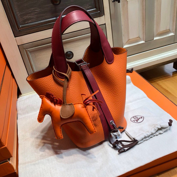 Hermes Orange/ Red Picotin Lock 18 Togo Leather Bag