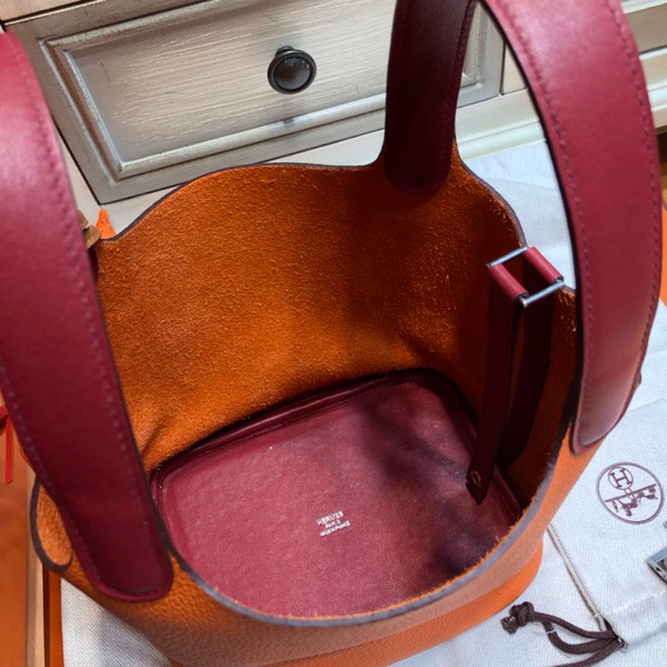 Hermes Orange/ Red Picotin Lock 18 Togo Leather Bag