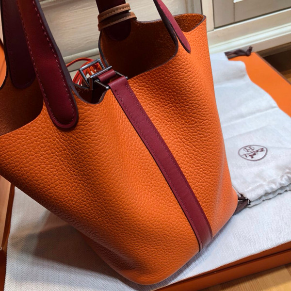 Hermes Orange/ Red Picotin Lock 18 Togo Leather Bag
