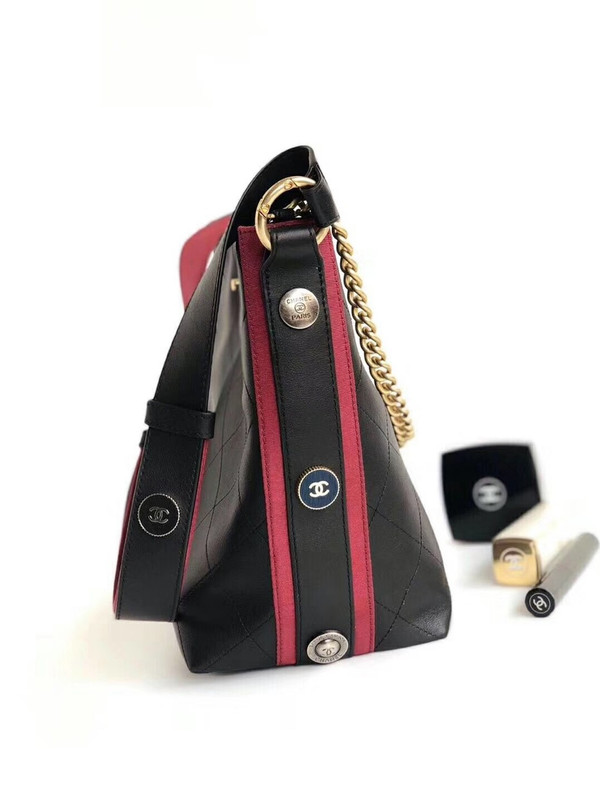 Chanel Calfskin Botton Up Hobo Bag Black A57573